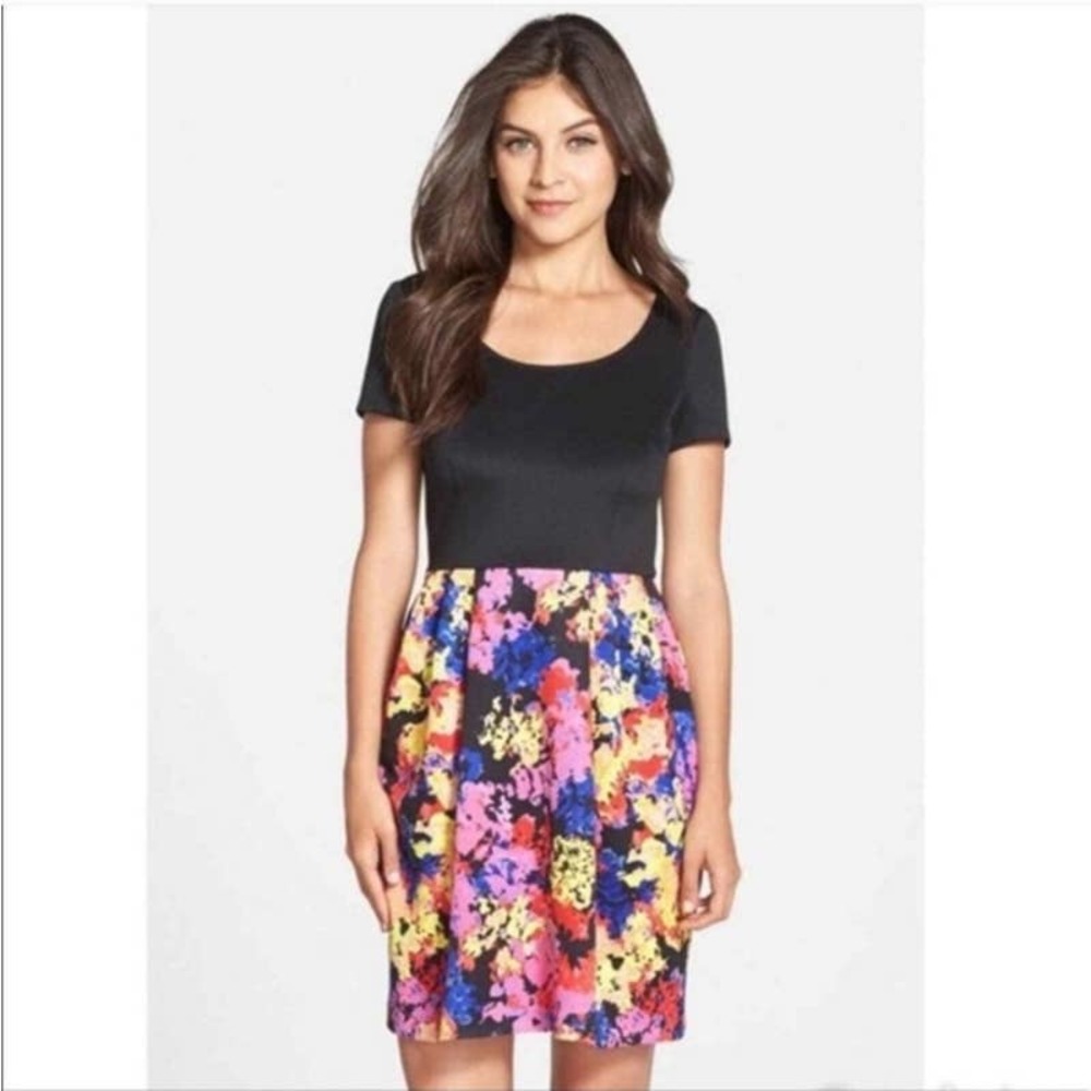 Betsey Johnson Scuba Fit n Flare Floral Bottom Dress